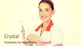  Presentation with orthodontics orthodontic model and dentist - Presentation theme featuring oral dosage form - young dentist woman with toothbrush background and a cream colored foreground