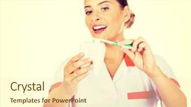  Presentation with dentist - Audience pleasing PPT layouts consisting of oral dosage form - young dentist woman with toothbrush backdrop and a cream colored foreground