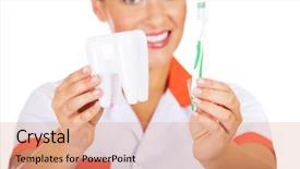  Presentation with dentist - Audience pleasing presentation theme consisting of oral dosage form - young dentist woman with toothbrush backdrop and a coral colored foreground