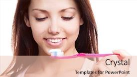  Presentation with teeth - Presentation theme consisting of oral health - pretty brunette woman brushing teeth background and a  colored foreground