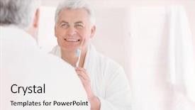  Presentation with cleaning - Slides enhanced with oral health - senior man cleaning teeth background and a white colored foreground