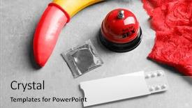  Presentation with condom - PPT theme having oral health education - banana condom pills bell background and a light gray colored foreground