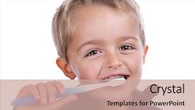  Presentation with dental child - Colorful PPT layouts enhanced with oral health education - boy child with toothbrush brushing backdrop and a coral colored foreground