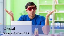  Presentation with sitting posture and computer ergonomics - Colorful slide set enhanced with oral health education - dentist doctor sitting at computer backdrop and a  colored foreground