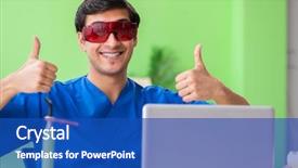  Presentation with clinic - Presentation design having oral health education - dentist doctor sitting at computer background and a cobalt blue colored foreground