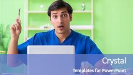  Presentation with clinic - Slide deck enhanced with oral health education - dentist doctor sitting at computer background and a teal colored foreground