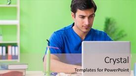  Presentation with sitting posture and computer ergonomics - Colorful slide set enhanced with oral health education - dentist doctor sitting at computer backdrop and a soft green colored foreground