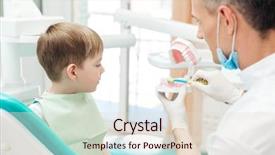  Presentation with jaw - Audience pleasing slides consisting of oral health education - dentist educating little boy backdrop and a lemonade colored foreground