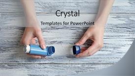  Presentation with asthma - Audience pleasing presentation consisting of oral health education - female hands holding asthma inhaler backdrop and a light gray colored foreground