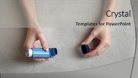  Presentation with inhaler - Cool new slide set with oral health education - female hands holding asthma inhaler backdrop and a light gray colored foreground