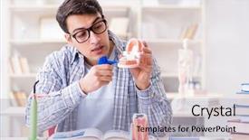  Presentation with medical student - Audience pleasing presentation theme consisting of oral health education - medical student learning dentistry backdrop and a light blue colored foreground