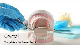  Presentation with dentist - Colorful presentation design enhanced with oral health education - white fake teeth in hand backdrop and a soft green colored foreground