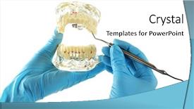  Presentation with teeth - Colorful presentation theme enhanced with oral health education - white fake teeth in hand backdrop and a white colored foreground