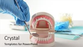  Presentation with teeth - Presentation enhanced with oral health education - white fake teeth in hand background and a mint green colored foreground