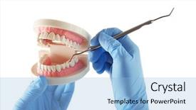  Presentation with dentist - Colorful PPT theme enhanced with oral health education - white fake teeth in hand backdrop and a light blue colored foreground