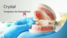  Presentation with teeth - Presentation design enhanced with oral health education - white fake teeth in hand background and a white colored foreground