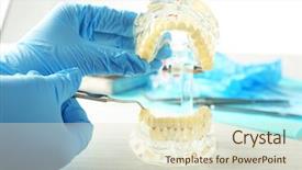  Presentation with fake reviews - Slide set featuring oral health education - white fake teeth in hand background and a soft green colored foreground