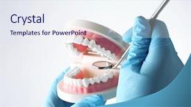  Presentation with health education - Presentation design with oral health education - white fake teeth in hand background and a sky blue colored foreground