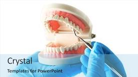  Presentation with waiter hand in white glove - PPT theme enhanced with oral health education - white fake teeth in hand background and a light blue colored foreground