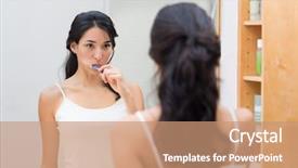  Presentation with teeth - PPT theme having oral hygiene - attractive woman brushing teeth background and a coral colored foreground