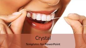  Presentation with dental floss - Slide set having oral hygiene - attractive woman with dental floss background and a red colored foreground