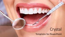  Presentation with dental hygiene - Beautiful theme featuring oral hygiene - beautiful woman smile dental health backdrop and a coral colored foreground