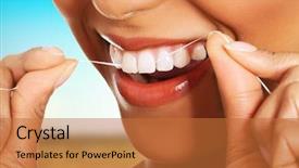  Presentation with dental floss - Slides having oral hygiene - beautiful woman using dental floss background and a red colored foreground