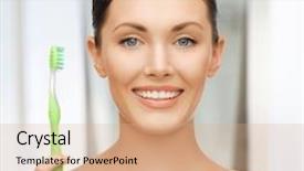  Presentation with oral hygiene - Colorful presentation design enhanced with oral hygiene - bright picture of beautiful woman backdrop and a coral colored foreground