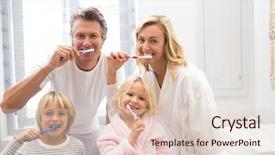  Presentation with oral hygiene - PPT theme with oral hygiene - family brushing teeth together background and a lemonade colored foreground