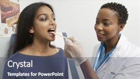  Presentation with metabolic syndrome doctor examining - Slides consisting of oral hygiene - female doctor examining patient background and a ocean colored foreground