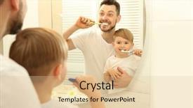  Presentation with father son and looking - Amazing PPT theme having oral hygiene - young father with his son backdrop and a lemonade colored foreground