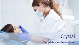  Presentation with oral hygiene - Cool new slides with oral hygiene - young female dentist working backdrop and a sky blue colored foreground