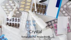 Presentation with packs - Colorful slide set enhanced with concept - packs of different pills backdrop and a light gray colored foreground