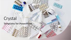  Presentation with packs - Slide set with concept - packs of different pills background and a white colored foreground