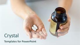  Presentation with supplements - Colorful slide deck enhanced with paracetamol - medicine nutritional supplements and people backdrop and a sky blue colored foreground