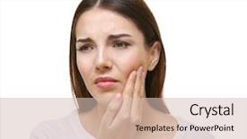  Presentation with pain - Presentation featuring oral pain - beautiful young woman suffering background and a soft green colored foreground