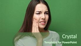  Presentation with pain - Colorful presentation theme enhanced with oral pain - beautiful young woman with medicine backdrop and a ocean colored foreground