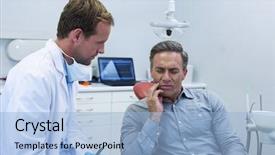  Presentation with dentist - Beautiful slides featuring oral pain - dentist examining a male patient backdrop and a light blue colored foreground