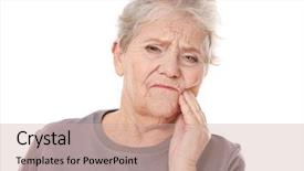  Presentation with elderly - Colorful slide set enhanced with oral pain - elderly woman suffering from toothache backdrop and a soft green colored foreground