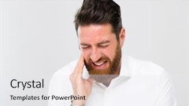  Presentation with handsome - Presentation with oral pain - handsome bearded man with toothache background and a white colored foreground