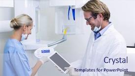  Presentation with dental assistant - Presentation design having oral reading - dentist and dental assistant working background and a sky blue colored foreground