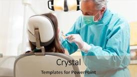 Presentation with treatment - PPT layouts consisting of oral surgeon - dentist doing a dental treatment background and a coral colored foreground
