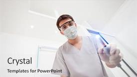  Presentation with lawyer client meeting wearing mask - PPT layouts consisting of oral surgeon - dentist wearing mask holding uv background and a  colored foreground