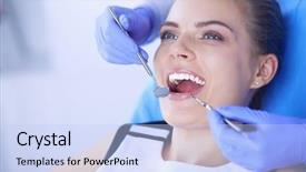  Presentation with dental office - Presentation theme featuring oral surgeon - young female patient with open background and a sky blue colored foreground