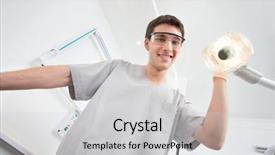  Presentation with dental assistant - Presentation theme enhanced with oral surgeon - young male dental assistant smiling background and a  colored foreground