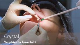  Presentation with dental implant - Amazing presentation theme having oral-surgeon-shows-installed-dental backdrop and a violet colored foreground