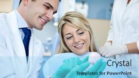  Presentation with oral surgery - Amazing theme having oral surgery - dentist showing female patient her backdrop and a light blue colored foreground