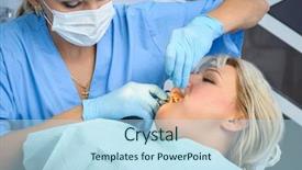 Presentation with anaesthesia - Slide deck enhanced with oral surgery - female dentist at work anaesthesia background and a light blue colored foreground