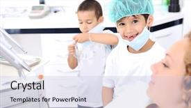  Presentation with kids playing - PPT layouts featuring oral surgery - kids at hospital little doctors background and a  colored foreground