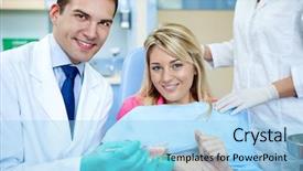  Presentation with dentist - Audience pleasing presentation theme consisting of oral surgery - male dentist explaining a female backdrop and a light blue colored foreground